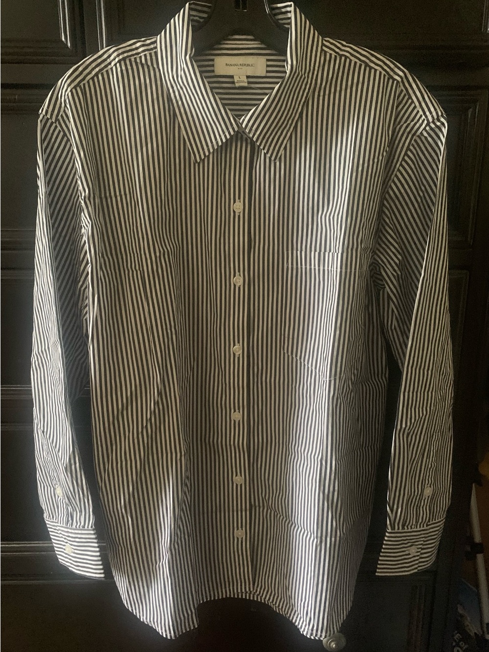 Banana Republic Black and White Vertical Stripe Blouse